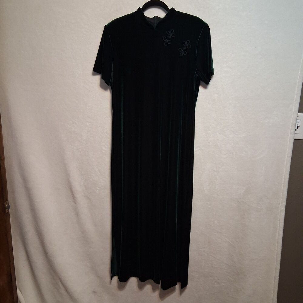 Molly Malloy 14 Dress Dk Green Velvet Cheongsam Maxi Event Holiday Formal